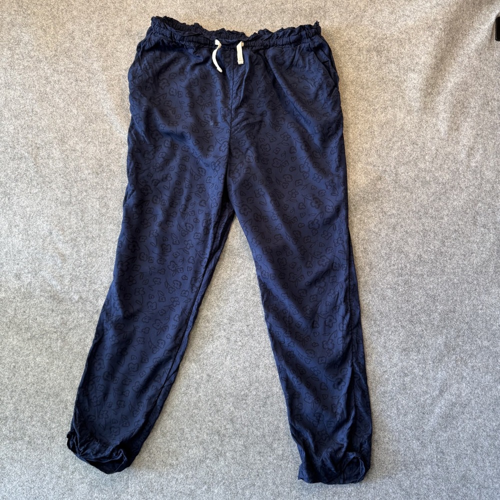 Free Assembly Floral‎ Paperbag Joggers XL 14/16 Navy Blue Lightweight Woven
